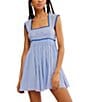 Color:Blue Heron Combo - Image 1 - Heartland Lace Contrast Trim Square Neck Tie Back Sleeveless A-Line Mini Dress