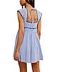 Color:Blue Heron Combo - Image 2 - Heartland Lace Contrast Trim Square Neck Tie Back Sleeveless A-Line Mini Dress