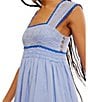 Color:Blue Heron Combo - Image 4 - Heartland Lace Contrast Trim Square Neck Tie Back Sleeveless A-Line Mini Dress