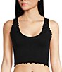 Color:Black - Image 1 - Here For You Seamless Lettuce Trimmed Cropped Cami