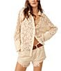 Color:Tea - Image 1 - In Your Dreams Floral Lace Point Collared Button Down Long Sleeve Top