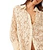 Color:Tea - Image 5 - In Your Dreams Floral Lace Point Collared Button Down Long Sleeve Top
