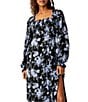 Free People Jaymes Floral Print Square Neck Long Sleeves Midi Dress ...