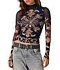 Free People Jessa Printed Turtle Neck Long Sleeve Mesh Top - Image 1