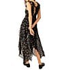 Color:Black Combo - Image 2 - Joaquin Floral Print Deep V-Neck Flutter Sleeve Asymmetrical Hem Dress