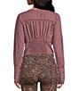 Color:Roan Rouge - Image 2 - Joi Woven Square Neck Long Sleeve Smocked Button Front Cropped Blouse