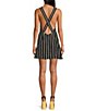 Color:Black - Image 2 - Juni Embroidered Stripe Halter Neck Sleeveless Back Detail Mini Dress