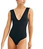 Free People Keep It Sleek V-Neck Sleeveless Bodysuit, Color:Black - Image 2