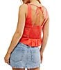 Color:Radiant Watermelon - Image 2 - Kianna Embroidered Lace Scoop Neck Sleeveless Ruffle Trim Cropped Button Front Tank Top