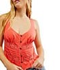 Color:Radiant Watermelon - Image 4 - Kianna Embroidered Lace Scoop Neck Sleeveless Ruffle Trim Cropped Button Front Tank Top