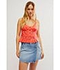 Color:Radiant Watermelon - Image 5 - Kianna Embroidered Lace Scoop Neck Sleeveless Ruffle Trim Cropped Button Front Tank Top