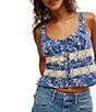 Color:Blue Combo - Image 1 - Kianna Floral Print Lace Scoop Neck Sleeveless Tank