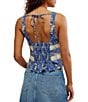 Color:Blue Combo - Image 2 - Kianna Floral Print Lace Scoop Neck Sleeveless Tank