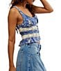 Color:Blue Combo - Image 3 - Kianna Floral Print Lace Scoop Neck Sleeveless Tank
