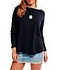 Free People Latte Blues Thermal Boat Neck Long Sleeve Waffle Knit Top - Image 6