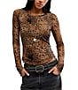 Free People Lilly Printed Boat Neck Long Sleeve Mesh Top - Image 1