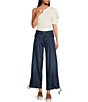 Color:Juno - Image 3 - Lotus Mid Rise Cinched-Tie Wide Leg Banded Ankle Jeans