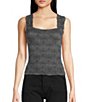 Color:Black - Image 1 - Love Letter Jacquard Floral Square Neck Sleeveless Wide Strap Cami