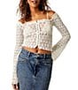 Color:White - Image 1 - Madison Sheer Lace Square Neck Long Bell Sleeve Top