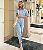 Color:Clear Skies - Image 4 - Marci Point Collar Button Front Short Drop Shoulder Overall Utility Flight Suit