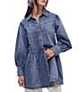 Free People Marris Collared Long Sleeve A-Line Denim Mini Dress - Image 1