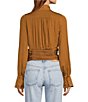 Color:Amber - Image 2 - Meet Me There Woven V-Neck Long Sleeve Smocked Back Button Front Ruched Top