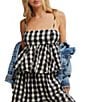 Free People Mia Woven Plaid Square Neck Sleeveless Pleated Peplum Coordinating Tank Top, Color:Black Combo - Image 1