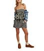 Free People Mia Woven Plaid Square Neck Sleeveless Pleated Peplum Coordinating Tank Top, Color:Black Combo - Image 4