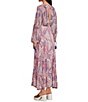Color:Tea Combo - Image 2 - Mirage Paisley Printed V-Neck Long Blouson Sheer Sleeve Empire Waist Maxi Dress