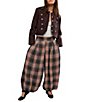 Free People Moonflower Plaid Print Mid Rise Pull-On Balloon Pants - Image 4