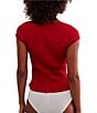 Free People Most Wanted Crew Neckline Cap Sleeve Button Front Cardigan, Color:Red - Image 2
