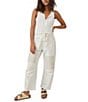 Free People Moxie Low Slung Pull-On Barrel Jeans, Color:White - Image 4
