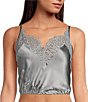 Color:Silver - Image 1 - Night Out Sweetheart Neck Lace Trim Sleeveless Cropped Blouson Brami