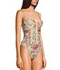 Free People Night Rhythm Printed Sweetheart Neck Bodysuit, Color:Vintage Combo - Image 3