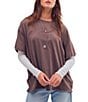 Free People Nina Short Sleeve Raw Edge Crew Neck Boxy Tee Shirt - Image 1