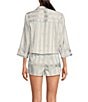 Color:Ivory Combo - Image 2 - Pillow Talk Floral Stripe Printed Button Front 3/4 Sleeve Satin Pajama Set