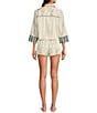 Free People Pillow Talk Floral Stripe Printed Button Front 3/4 Sleeve Satin Pajama Set, Color:Harbor Ivory Combo - Image 2