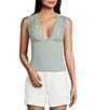 Color:Blue Surf - Image 1 - Power Play Plunging V-Neck Ribbed Cropped Cami