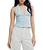 Free People Ramona Halter Neck Sleeveless Button-Front Denim Top - Image 1