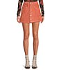 Color:Myrrh - Image 1 - Ray Corduroy High Rise Button Front A-Line Mini Skirt
