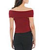 Color:Stolen Kiss - Image 2 - This Cutie Ribbed Knit Folded Off-the-Shoulder Cap Sleeve Cinched Top