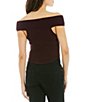 Color:Black Raisin - Image 2 - This Cutie Ribbed Knit Folded Off-the-Shoulder Cap Sleeve Cinched Top