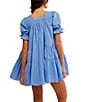Free People Sandy Shores Scoop Neck Short Puff Sleeve Tiered Babydoll Mini Dress, Color:Cornflower Blue - Image 2