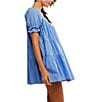 Free People Sandy Shores Scoop Neck Short Puff Sleeve Tiered Babydoll Mini Dress, Color:Cornflower Blue - Image 3