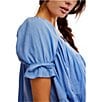 Free People Sandy Shores Scoop Neck Short Puff Sleeve Tiered Babydoll Mini Dress, Color:Cornflower Blue - Image 4