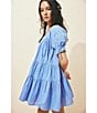 Free People Sandy Shores Scoop Neck Short Puff Sleeve Tiered Babydoll Mini Dress, Color:Cornflower Blue - Image 6