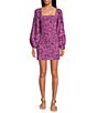 Color:Azalea Combo - Image 1 - Smock It To Me Floral Print Square Neck Long Puffed Sleeve Tie Back Detail Smocked Mini Bodycon Dress