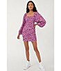 Color:Azalea Combo - Image 3 - Smock It To Me Floral Print Square Neck Long Puffed Sleeve Tie Back Detail Smocked Mini Bodycon Dress
