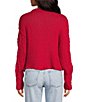 Color:Cranberry - Image 2 - Cutting Edge Jewel Neck Long Sleeve Raw Hem Cable Knit Sweater
