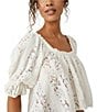 Color:Ivory - Image 4 - Stacey Lace Square Neck Short Sleeve Top
